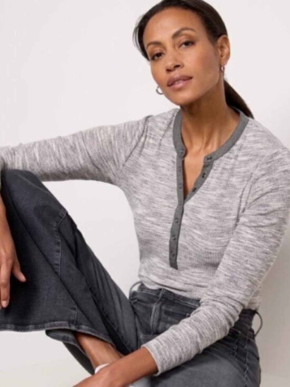 Evereve | Knox Marled Henley Long Sleeved Top Gray S NWOT